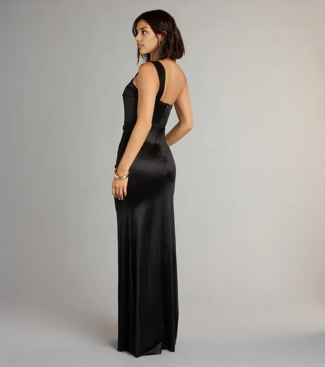 Unique Mermaid One-Shoulder Sleeveless Back Zip Floor-Length Prom Dress